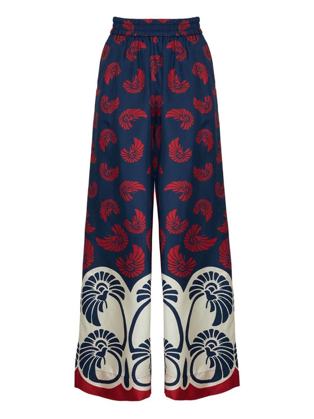 Unique Printed Patchwork Elastic Waist Wide-Leg Pants