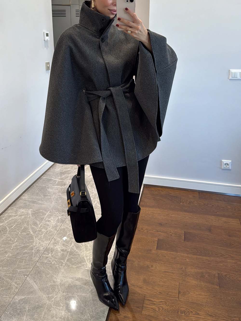 Elegant Classic Belted Cape Coat
