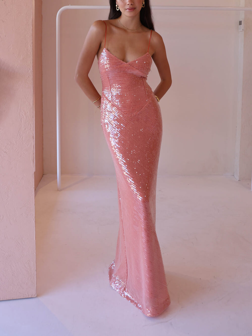 Exquisite And Elegant Sequined Backless Party Bodycon Maxi Dress