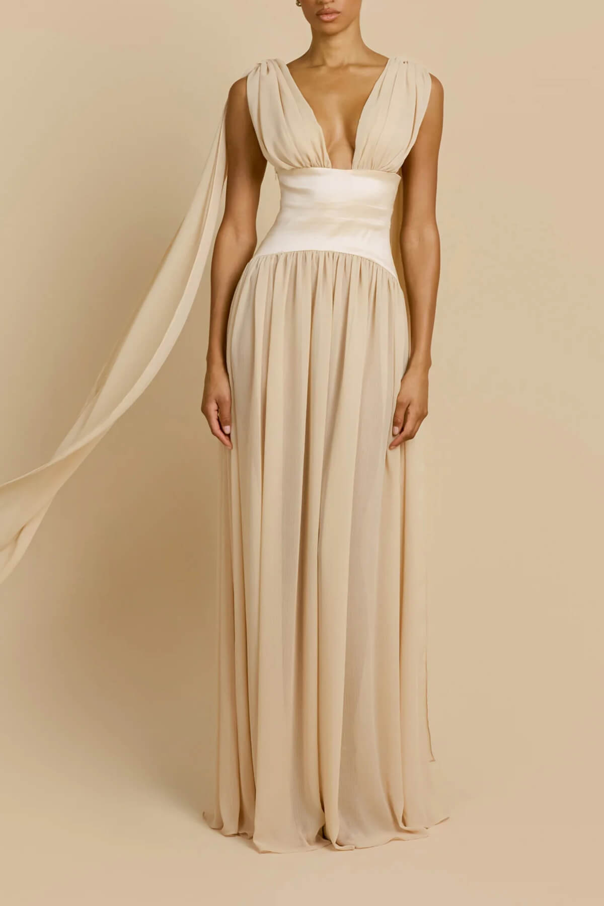 Elegant V-Neck Backless Satin Ruched Maxi Dress