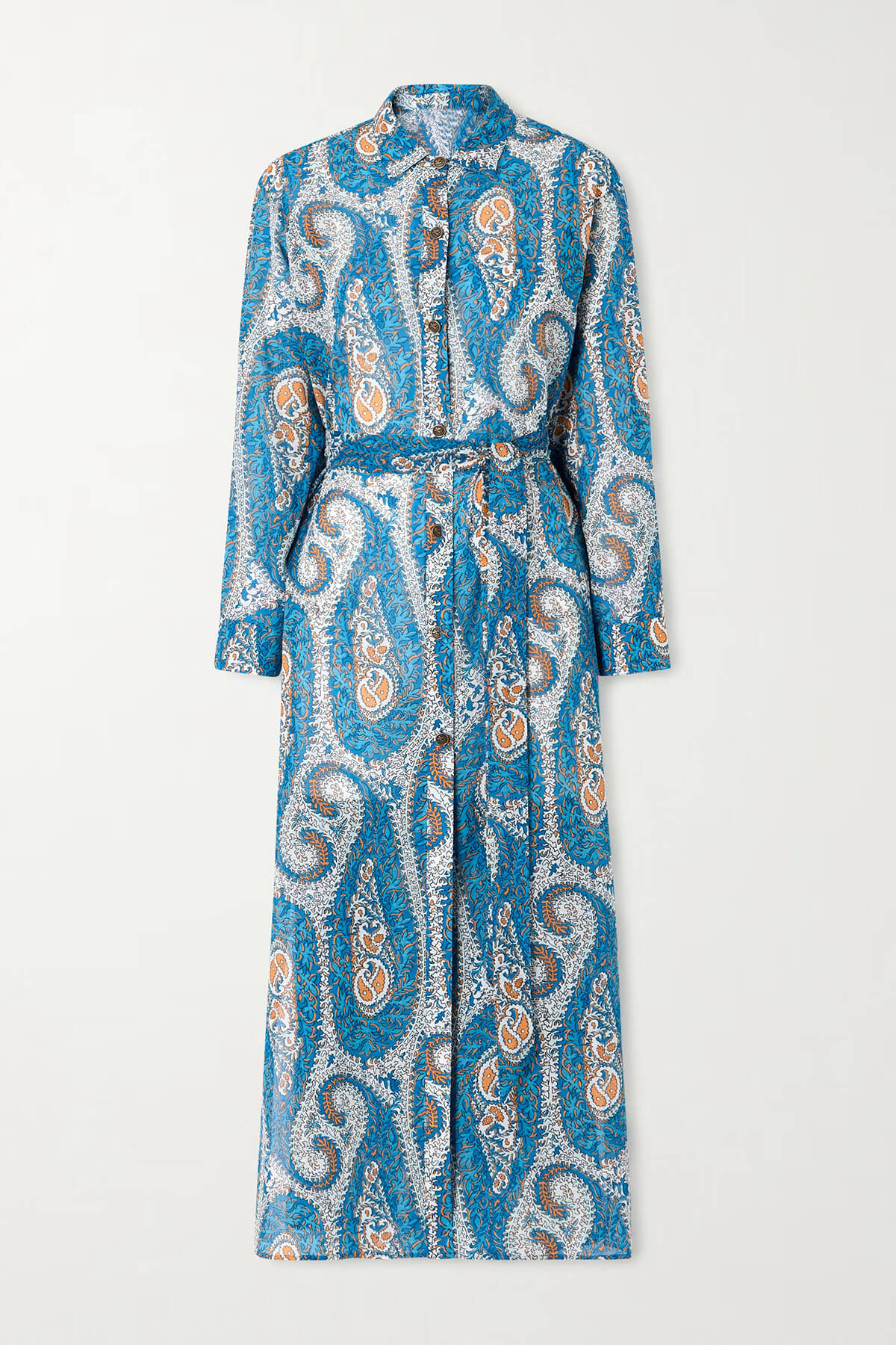 Unique Tie-Waist Paisley Print Midi Shirt Dress