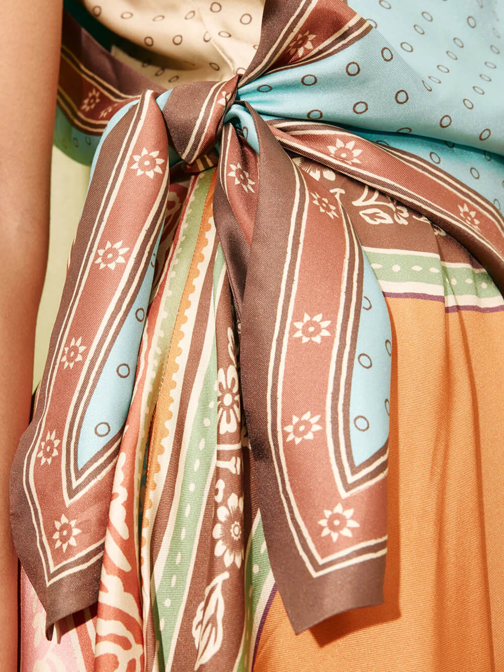 Retro Fashion Printed Scarf-Style Waist Tie Design Midi Dress