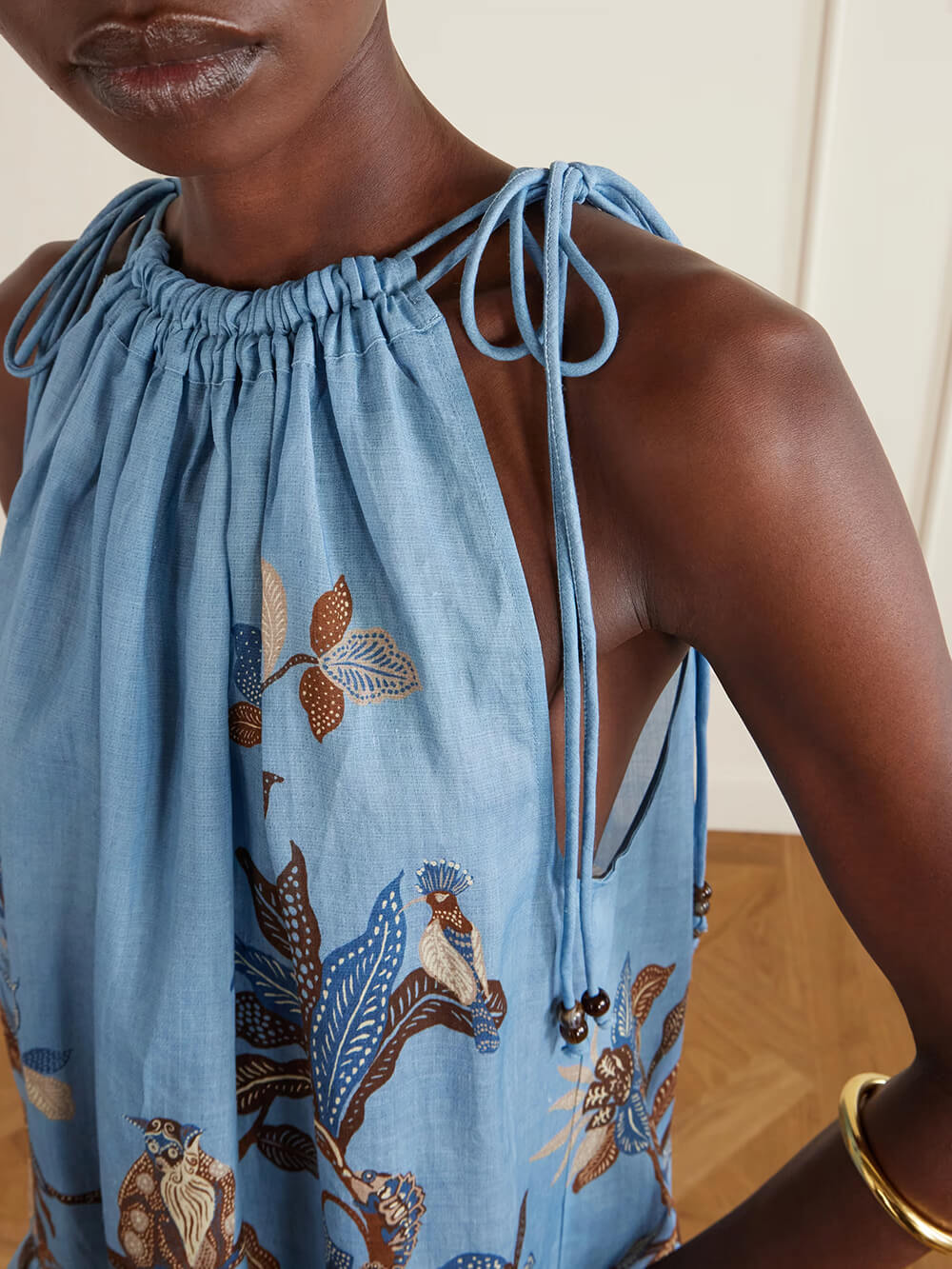 Unique Floral Print Linen Tiered Mini Dress