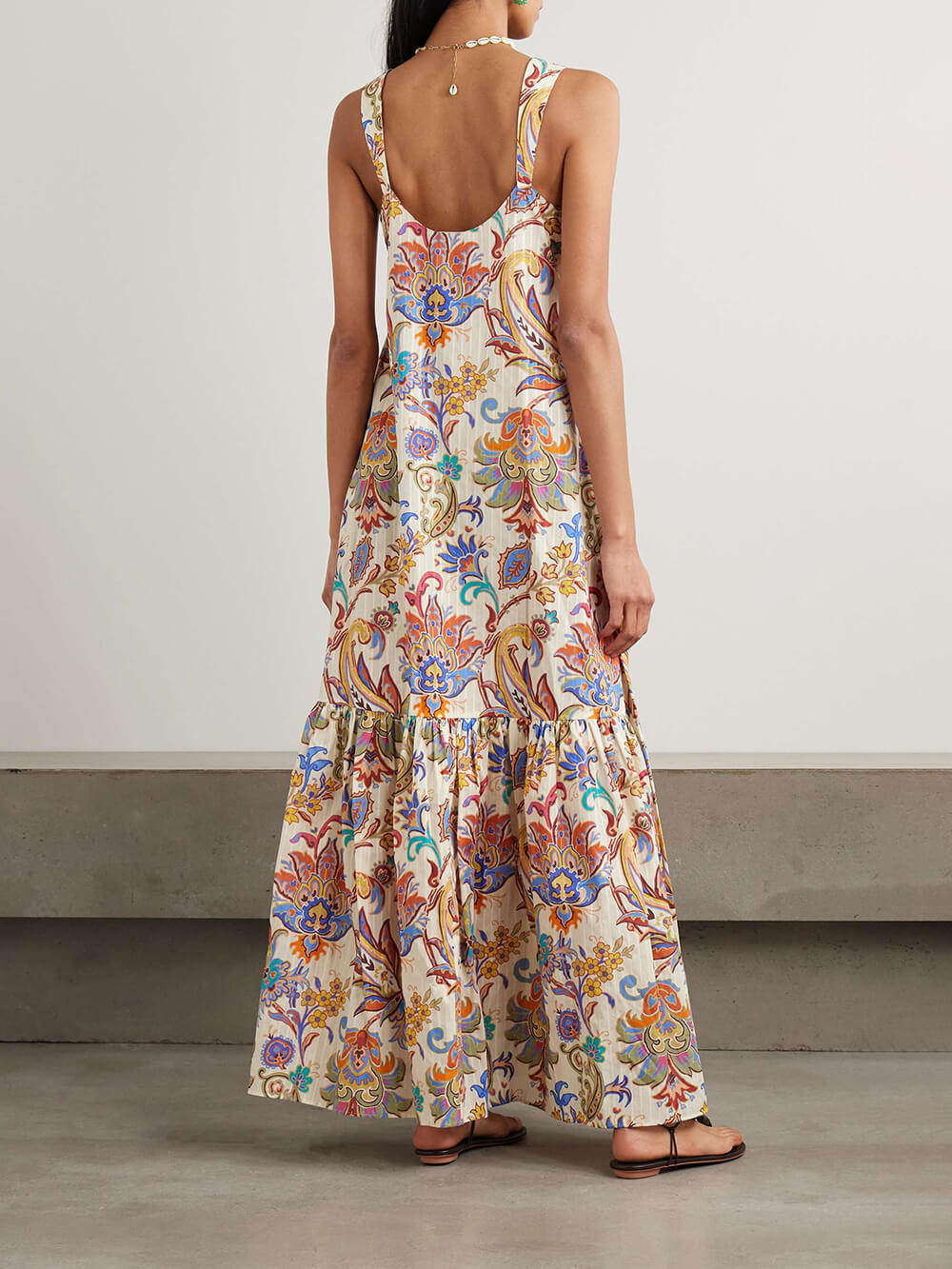 Unique Ruched Layered Paisley Print Maxi Dress