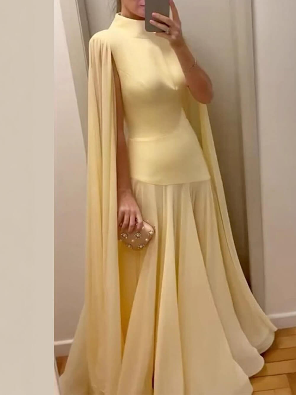 Elegant Mesh Panel Sleeveless Cape Maxi Dress
