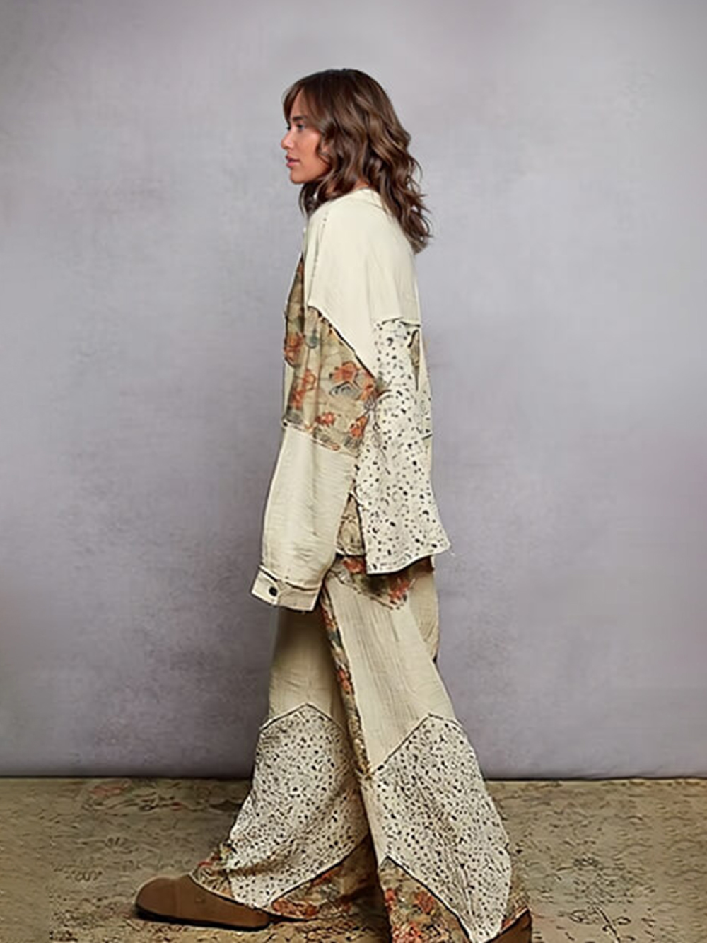 Bohemian Floral Print Patchwork Wide-Leg Pants