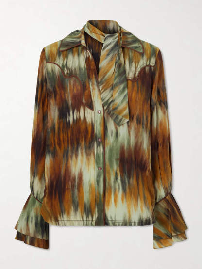 Exquisite Tie-Dye Floral Ruffle Sleeve Shirt