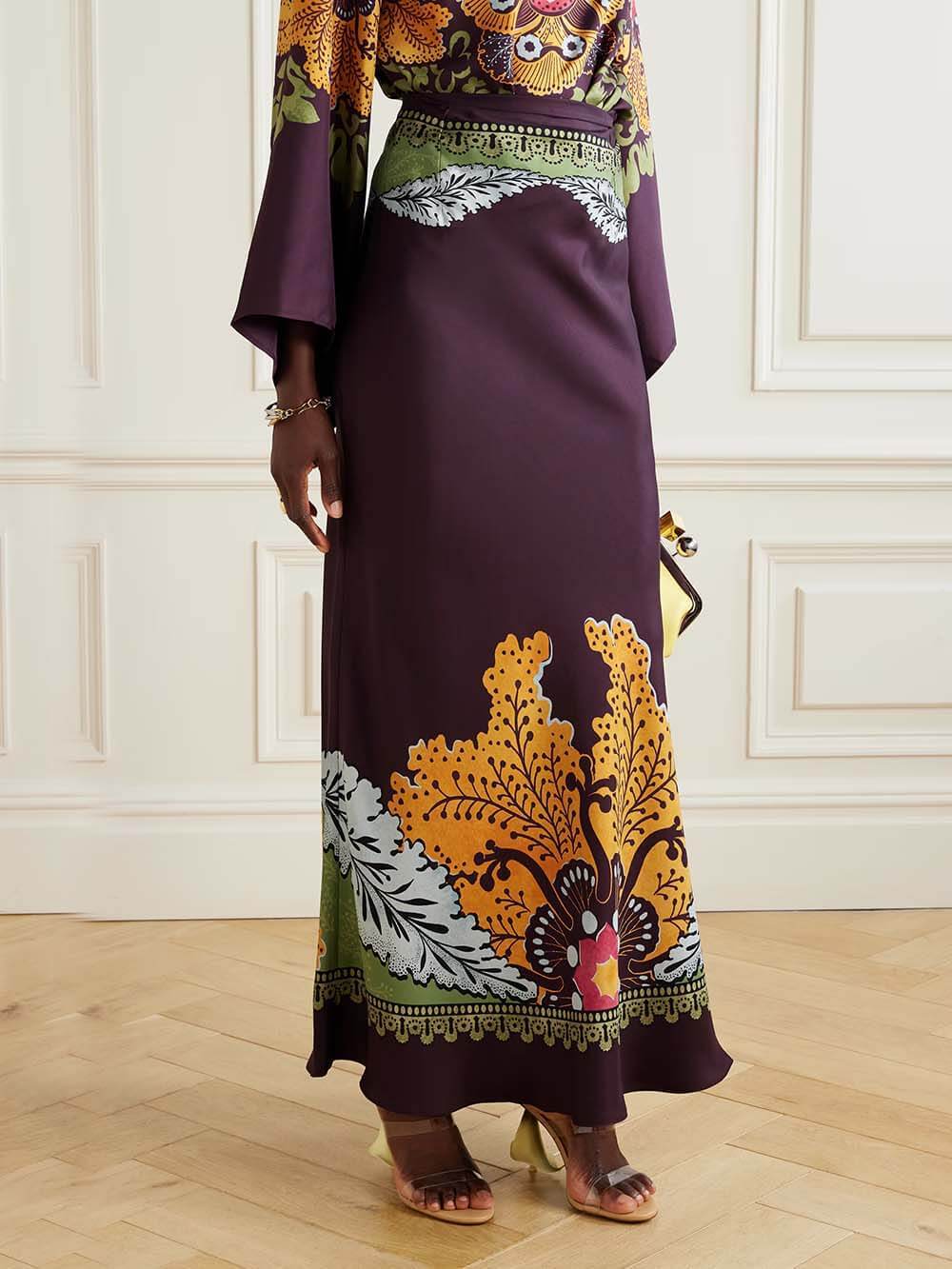 Retro Ethnic Print Satin Twill Shirt