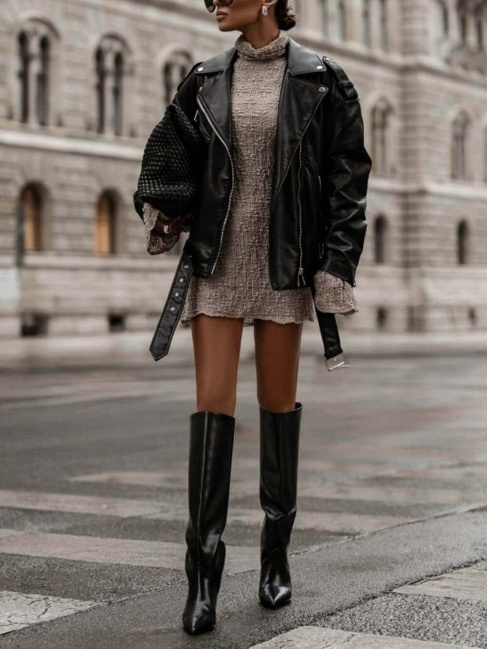 Chic Turtleneck Knit Flared-Sleeve Mini Dress