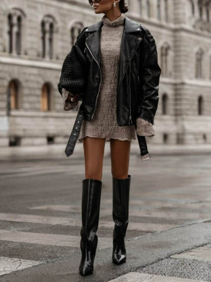 Chic Turtleneck Knit Flared-Sleeve Mini Dress