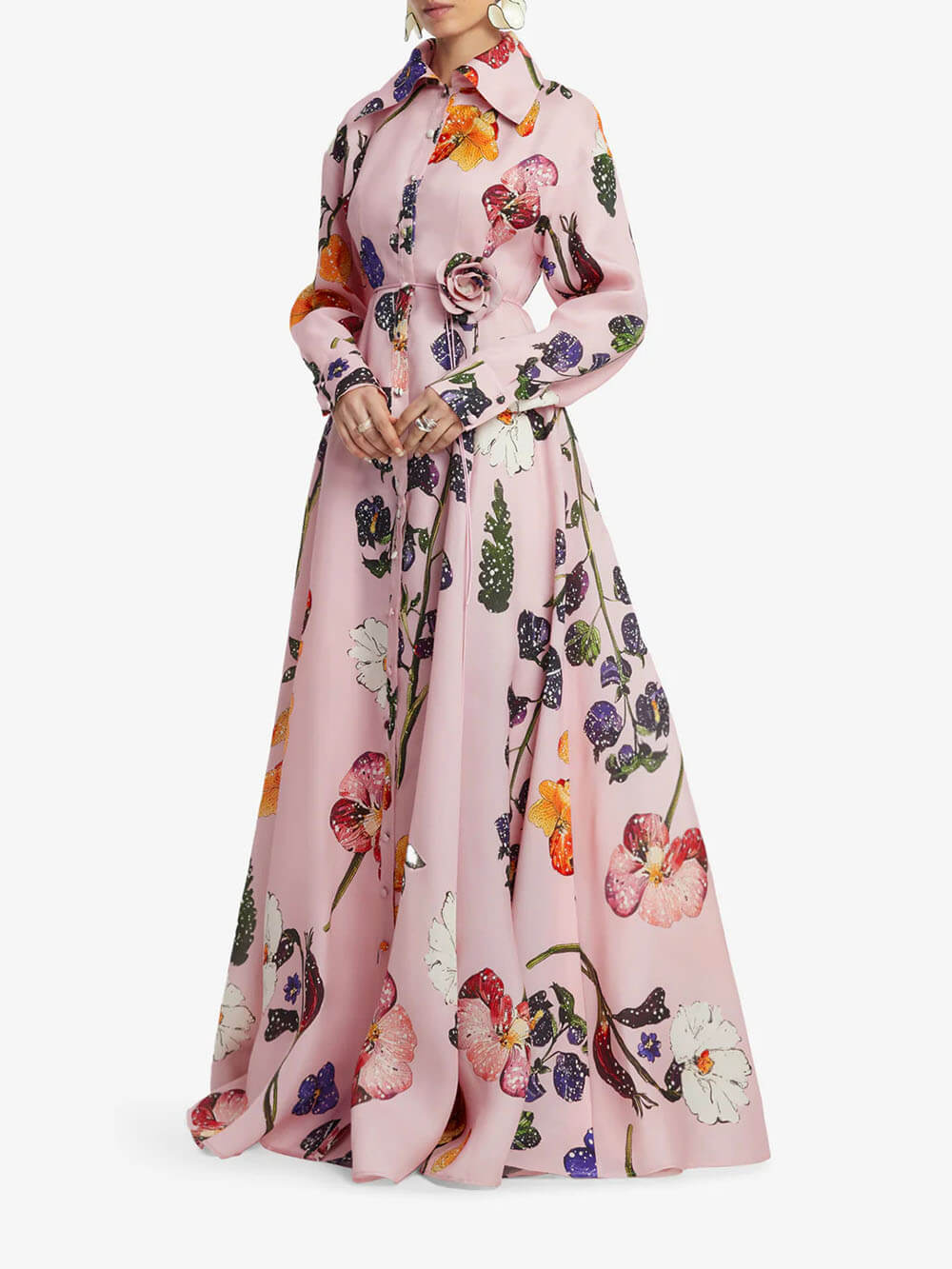 Exquisite Fashion Floral Print Button-Front A-Line Maxi Dress