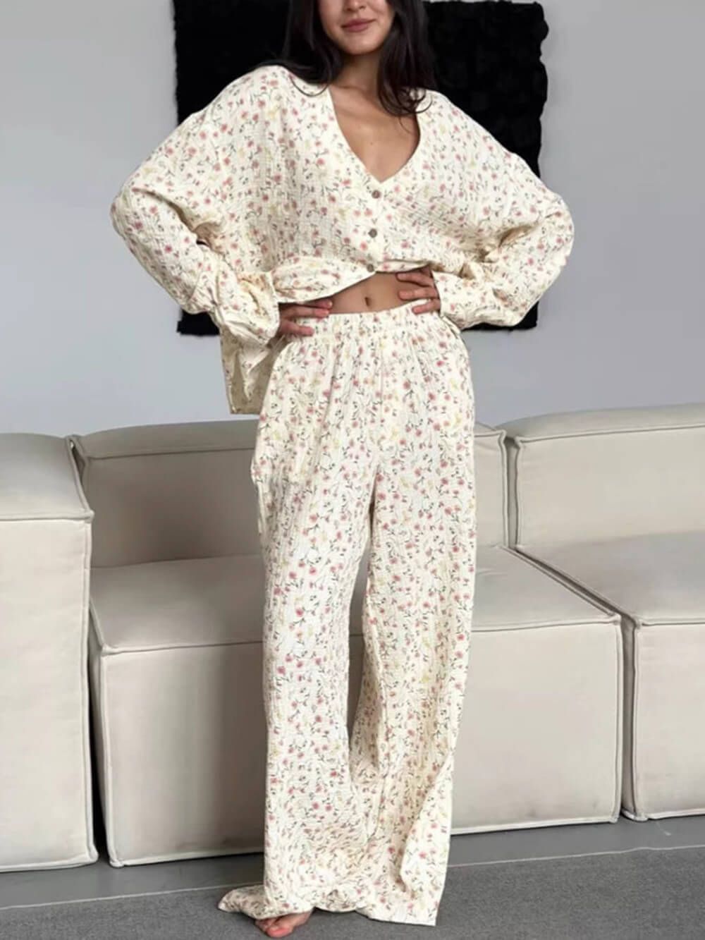 Casual Loose Printed Loungewear Pajama Set