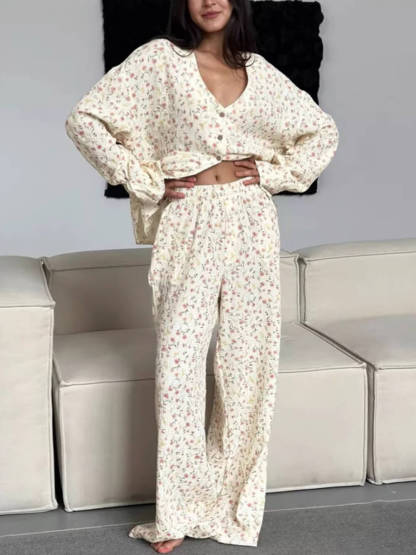 Casual Loose Printed Loungewear Pajama Set