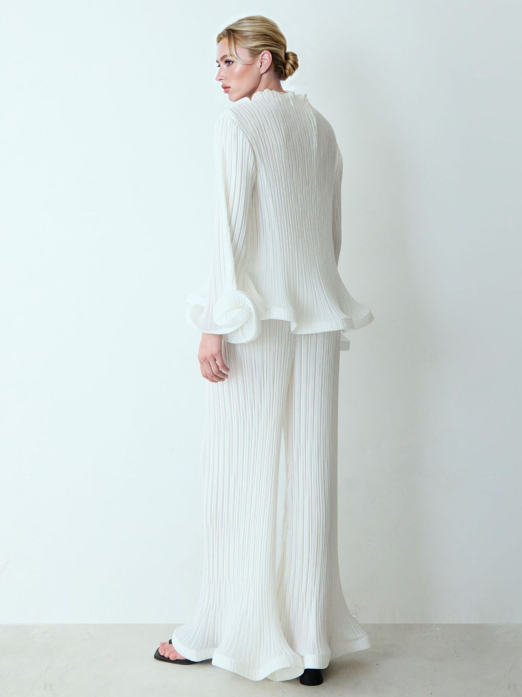Elegant Ruffled Pleated Long-Sleeve Top