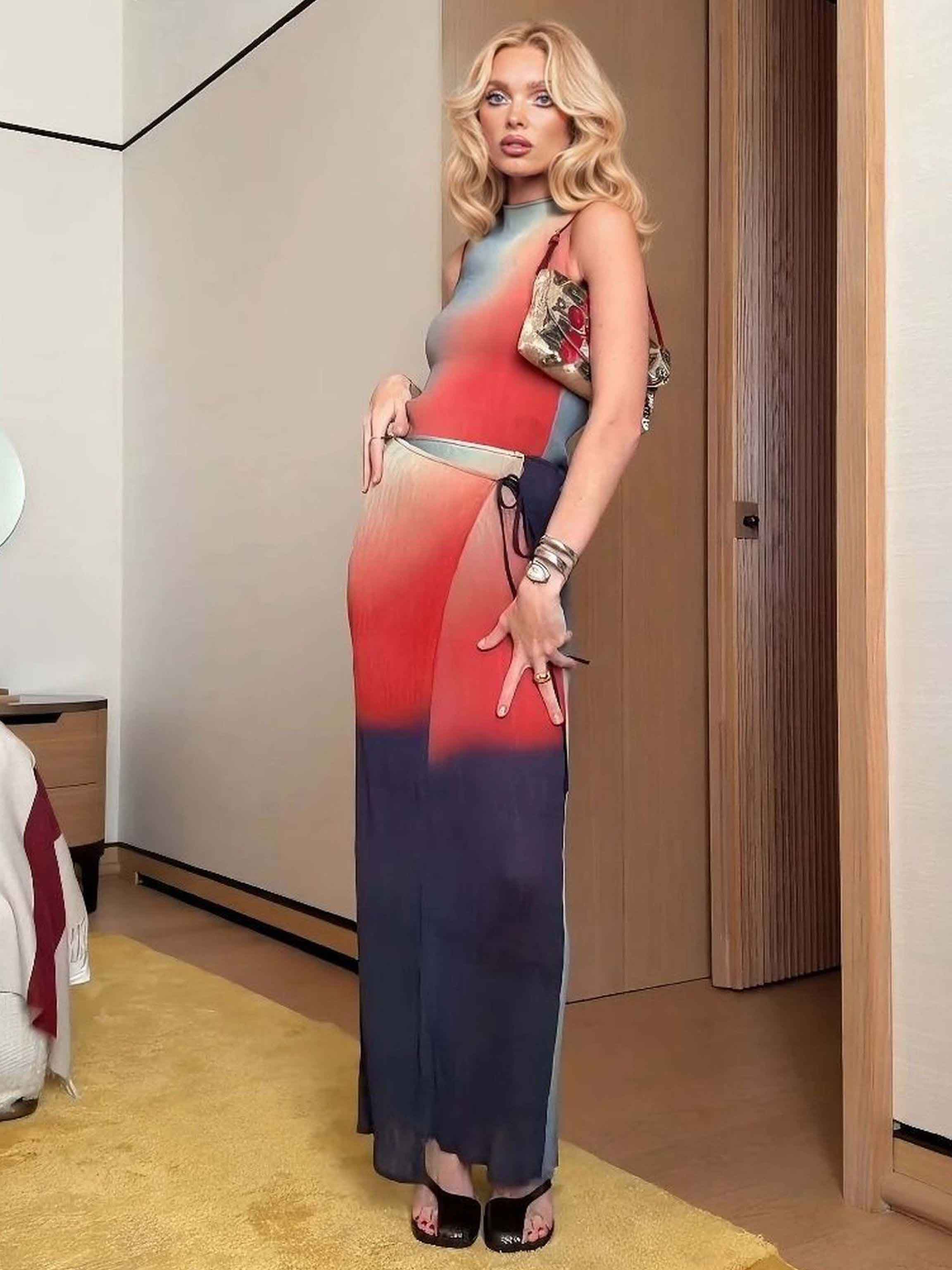Elegant Gradient Abstract Print Sleeveless Two-Piece Set