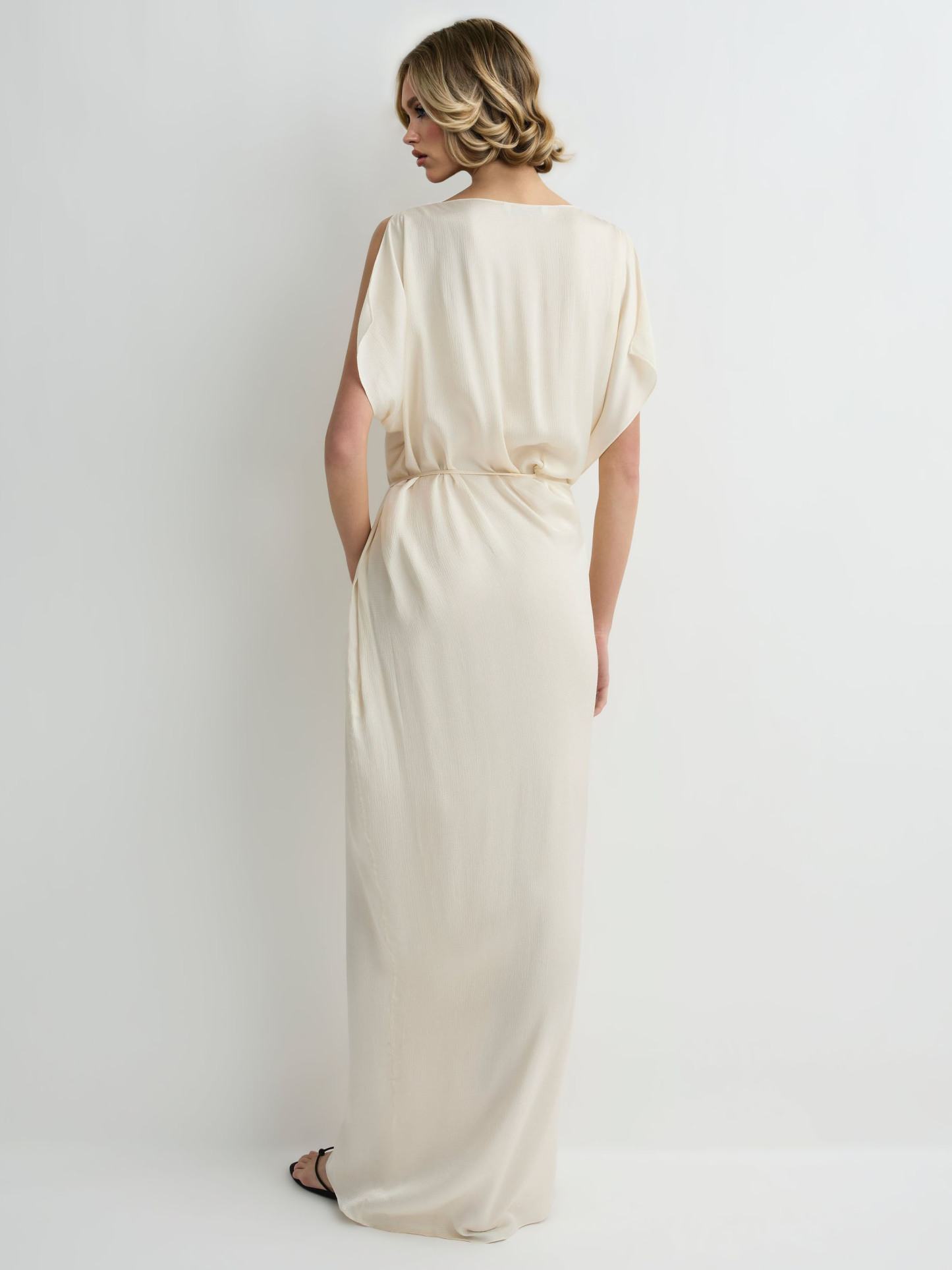 Elegant Satin Draped Wrap Maxi Dress