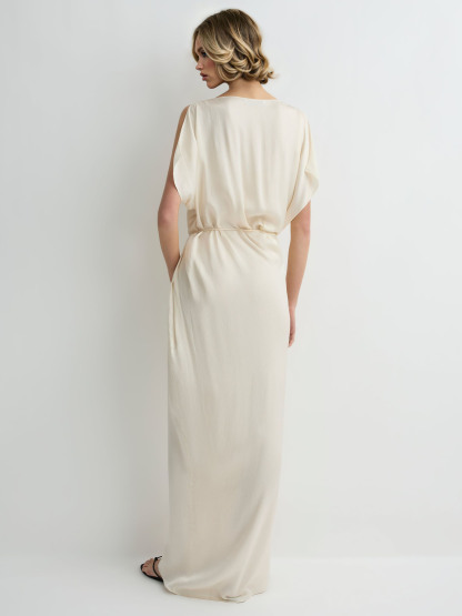Elegant Satin Draped Wrap Maxi Dress