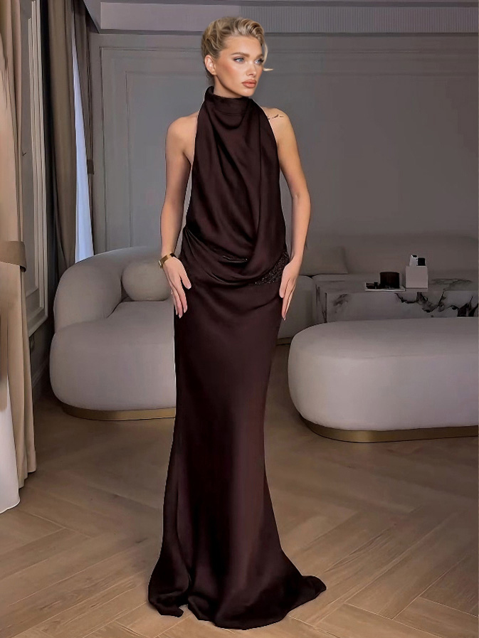 Elegant Halter Neck Sequined Maxi Dress