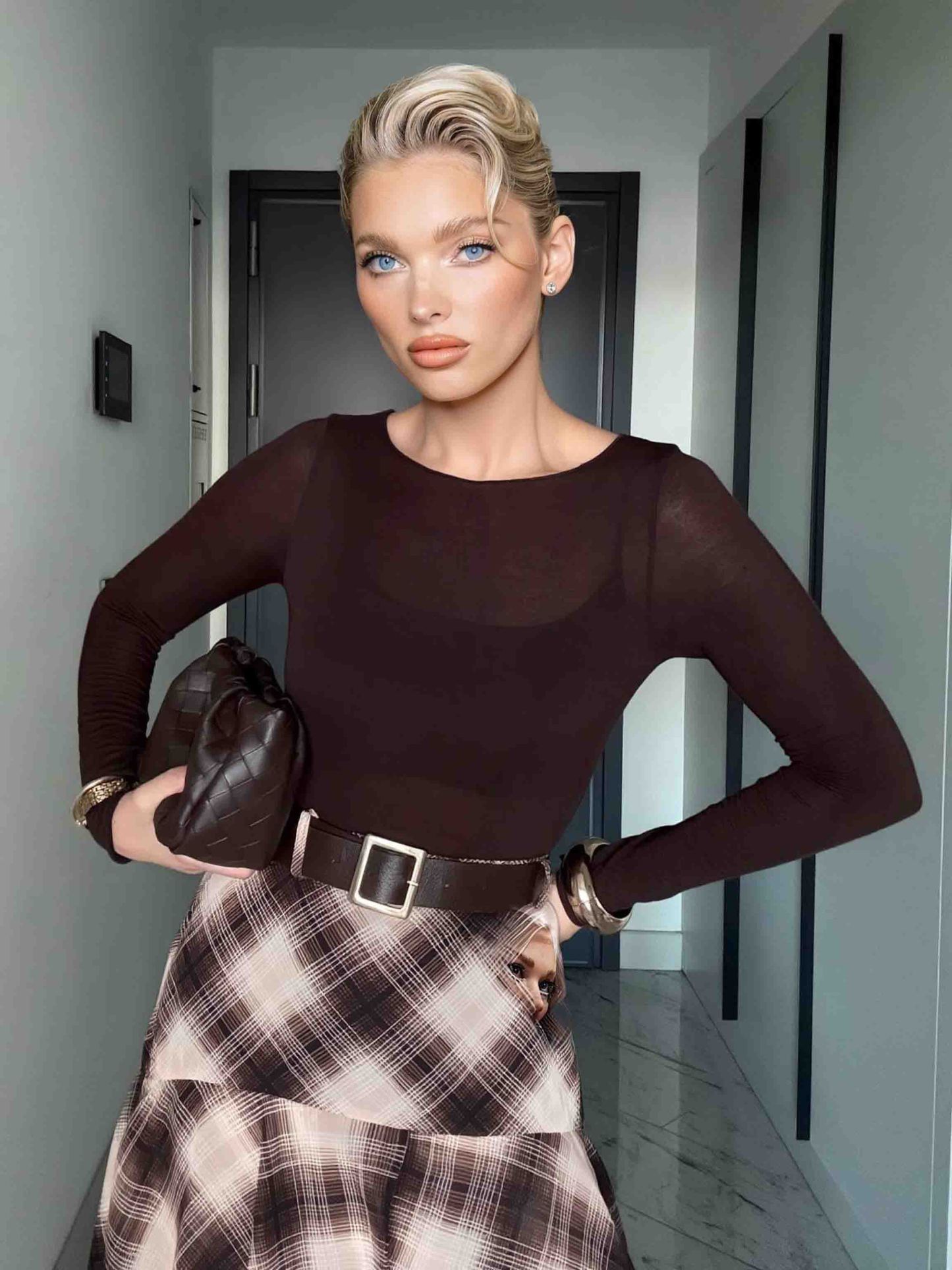 Retro Plaid Layered Ruffle Skirt Two-piece Set