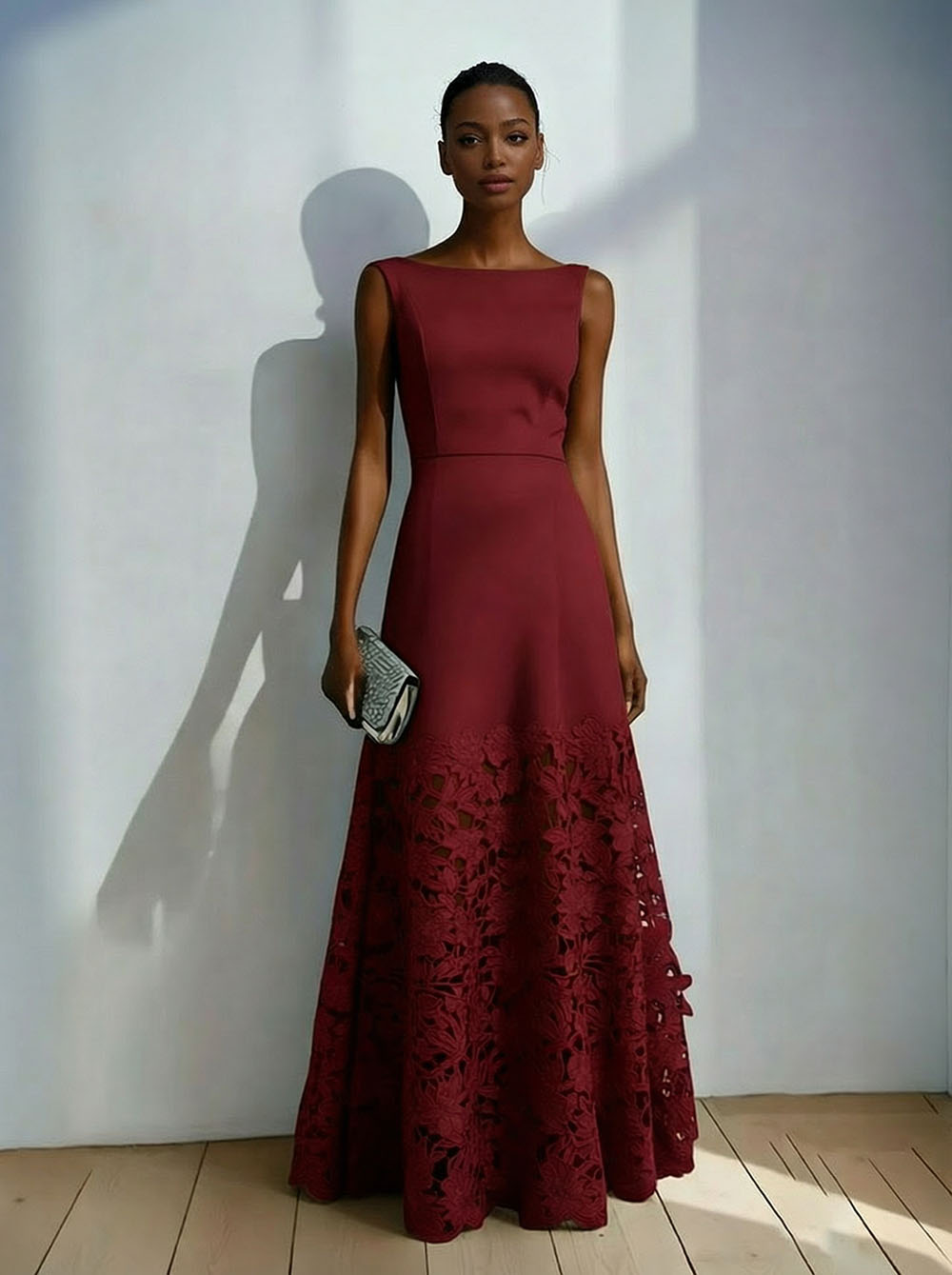 Elegant Lace Boat Neck Sleeveless Maxi Dress