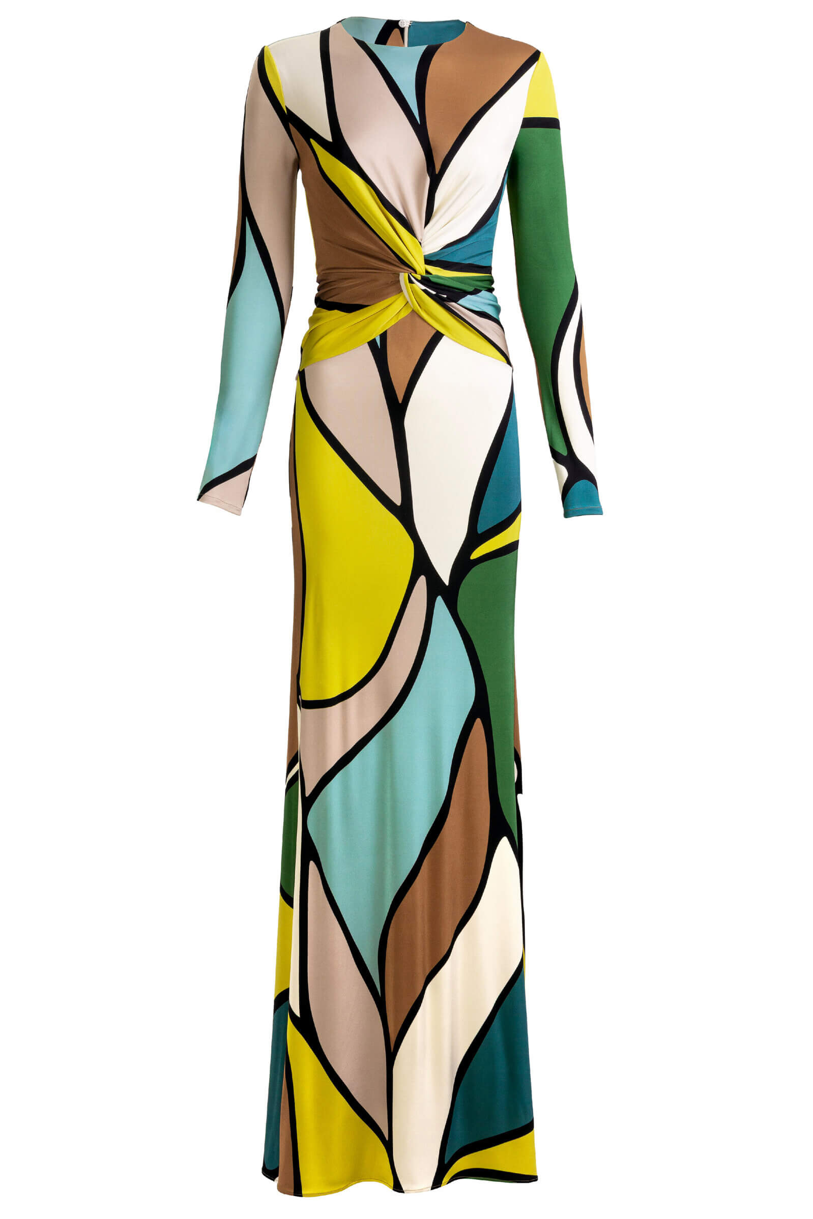 Retro Geometric Print Twisted Maxi Dress