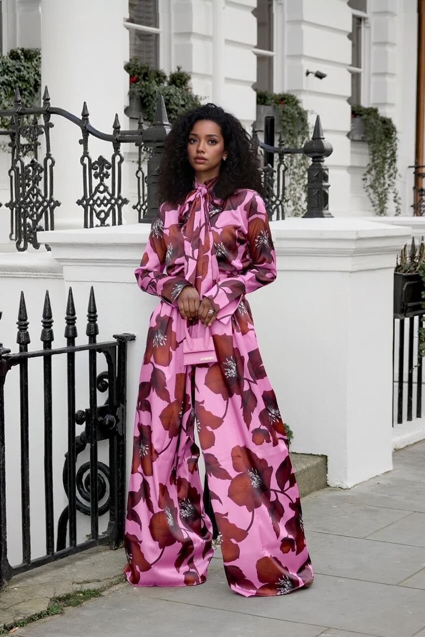 Unique Floral Print Loose High-Waist Wide-Leg Pants