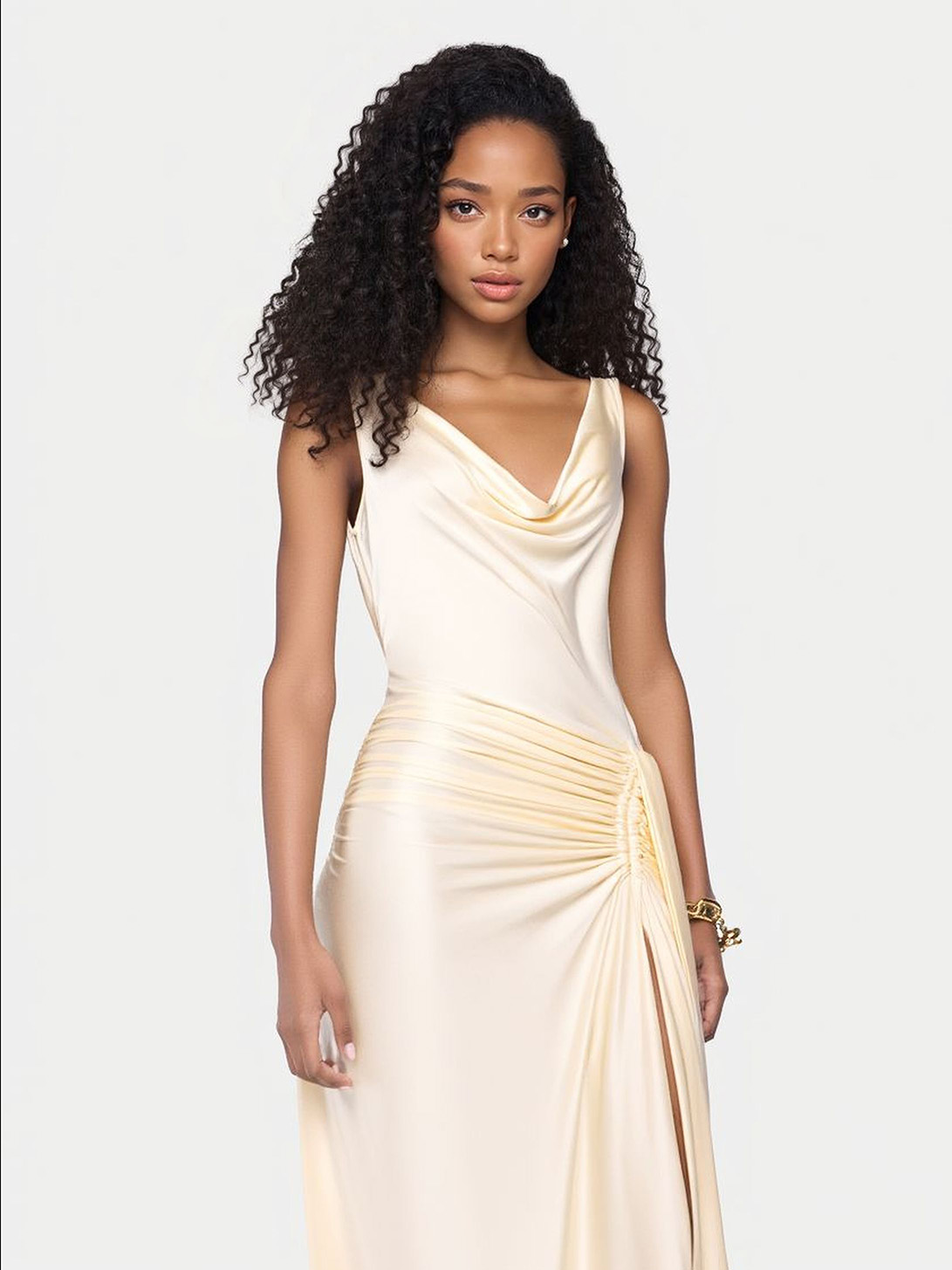 Elegant Draped Neck Satin Maxi Dress