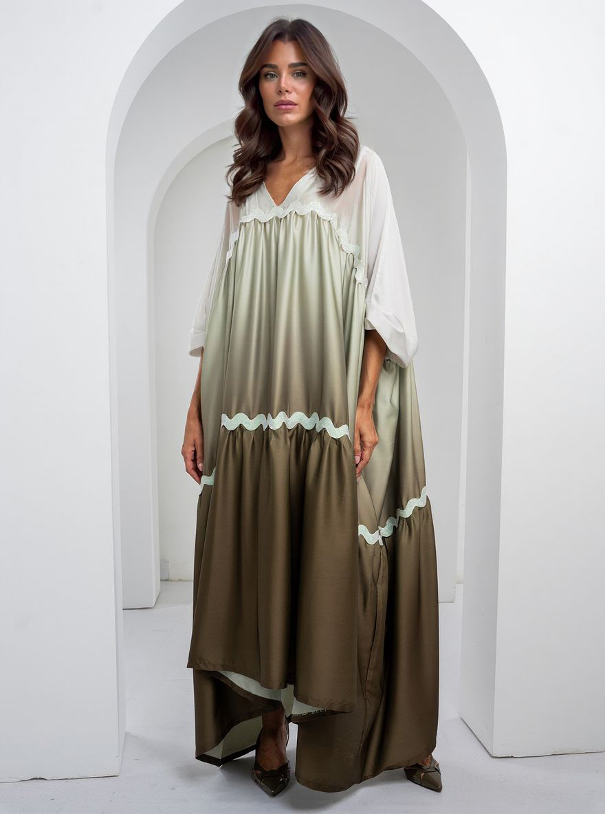 Elegant Satin Gradient Print Maxi Dress
