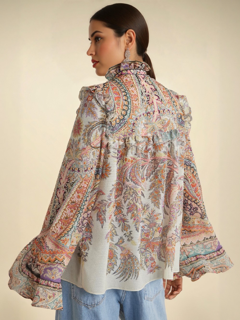 Exquisite Vintage Paisley Print Wide-leg Pants