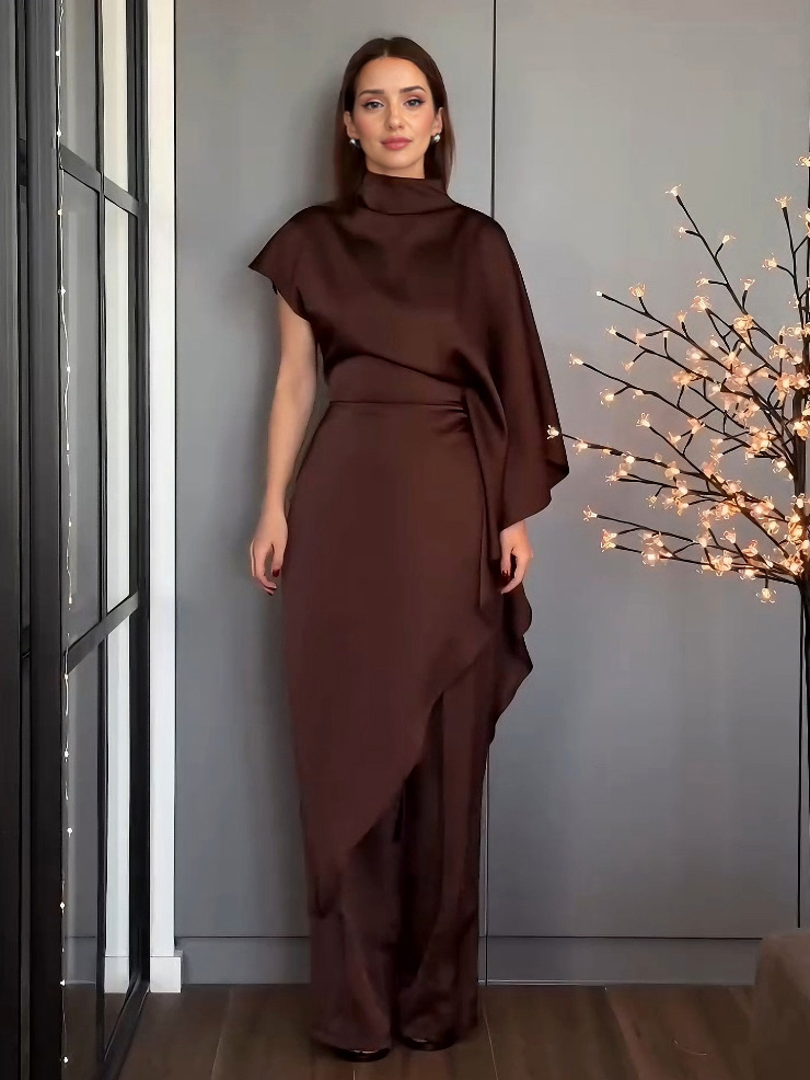 Elegant Satin Irregular Top Two-piece Set