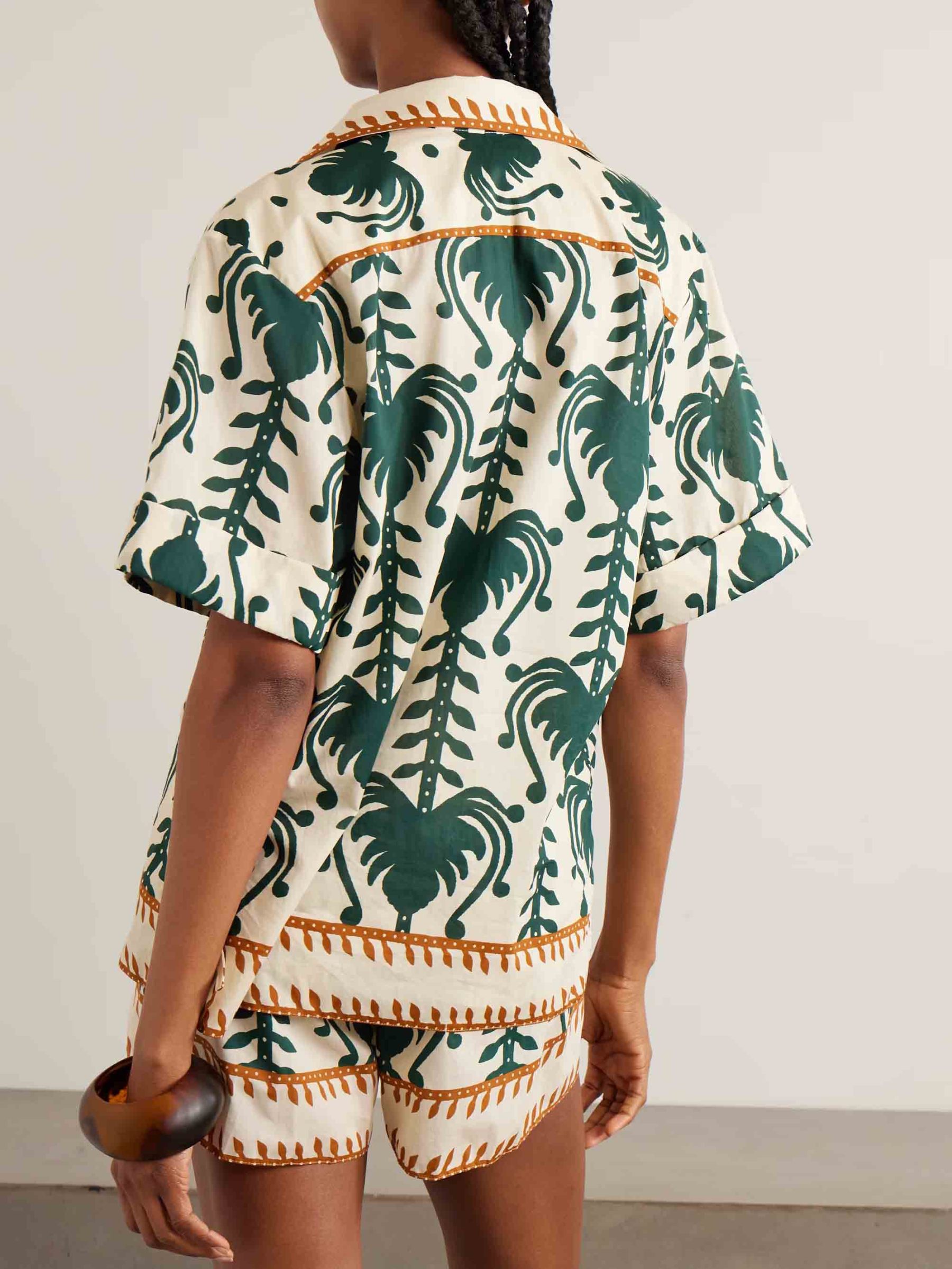 Casual Tropical Print Short-Sleeve Shirt And Shorts Two-Piece Set
