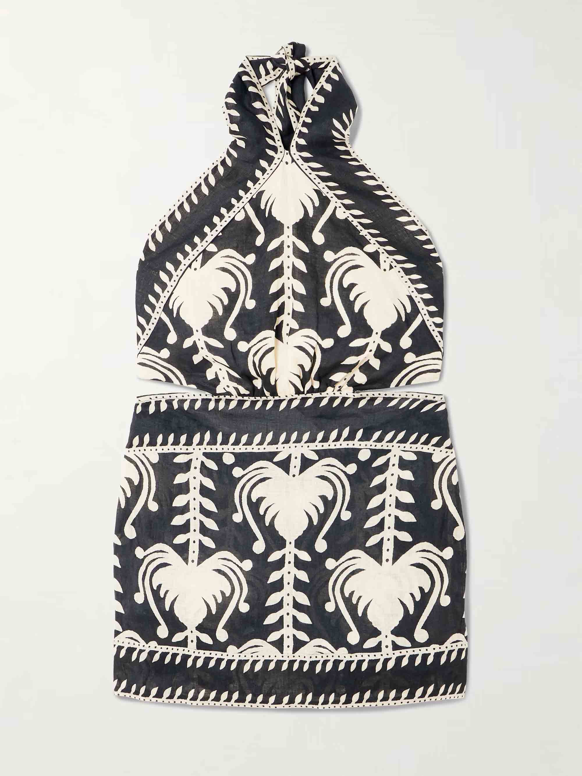 Exquisite Backless Printed Woven Mini Dress