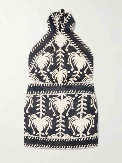 Exquisite Backless Printed Woven Mini Dress