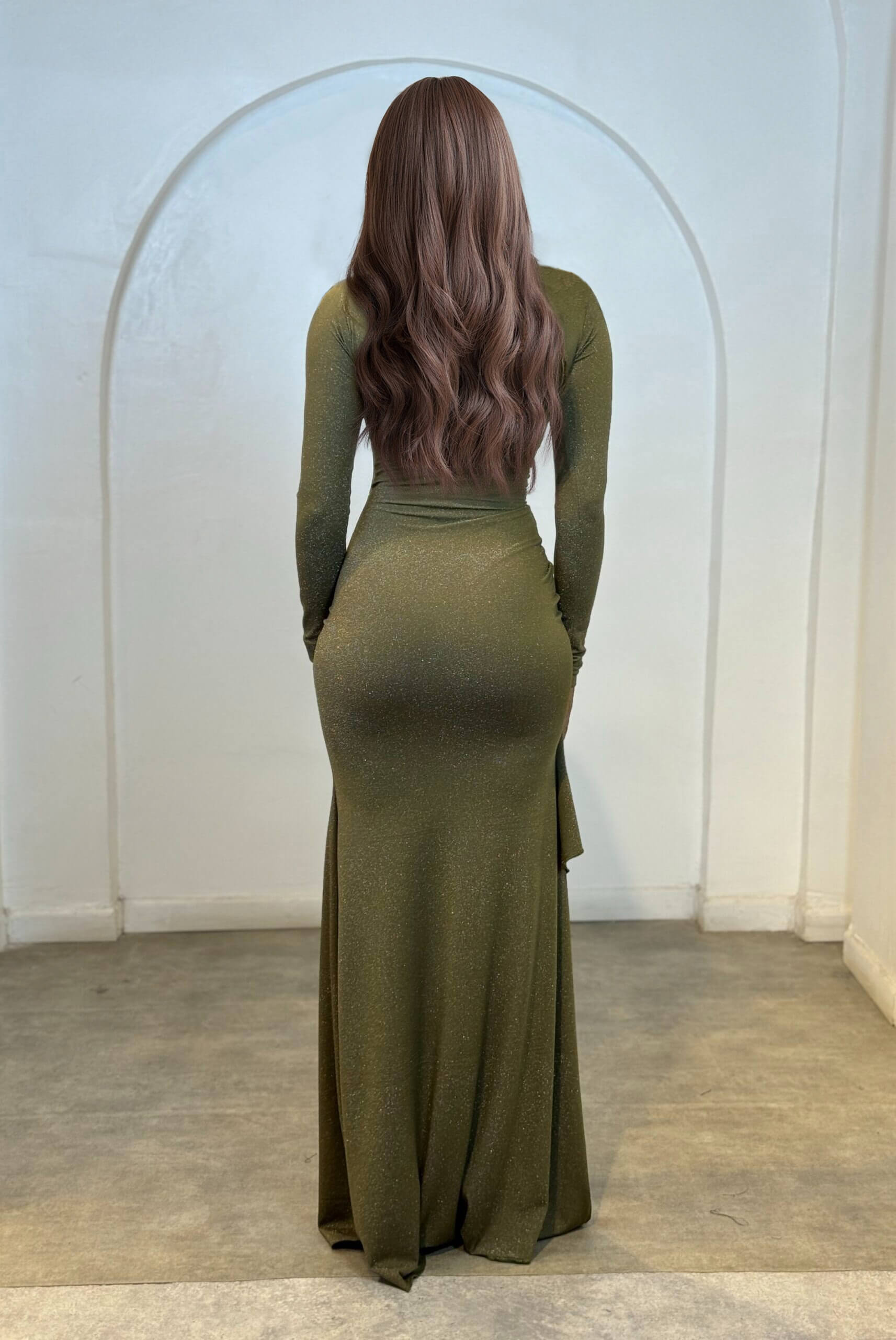 Elegant Asymmetric Ruched Ruffle Maxi Dress