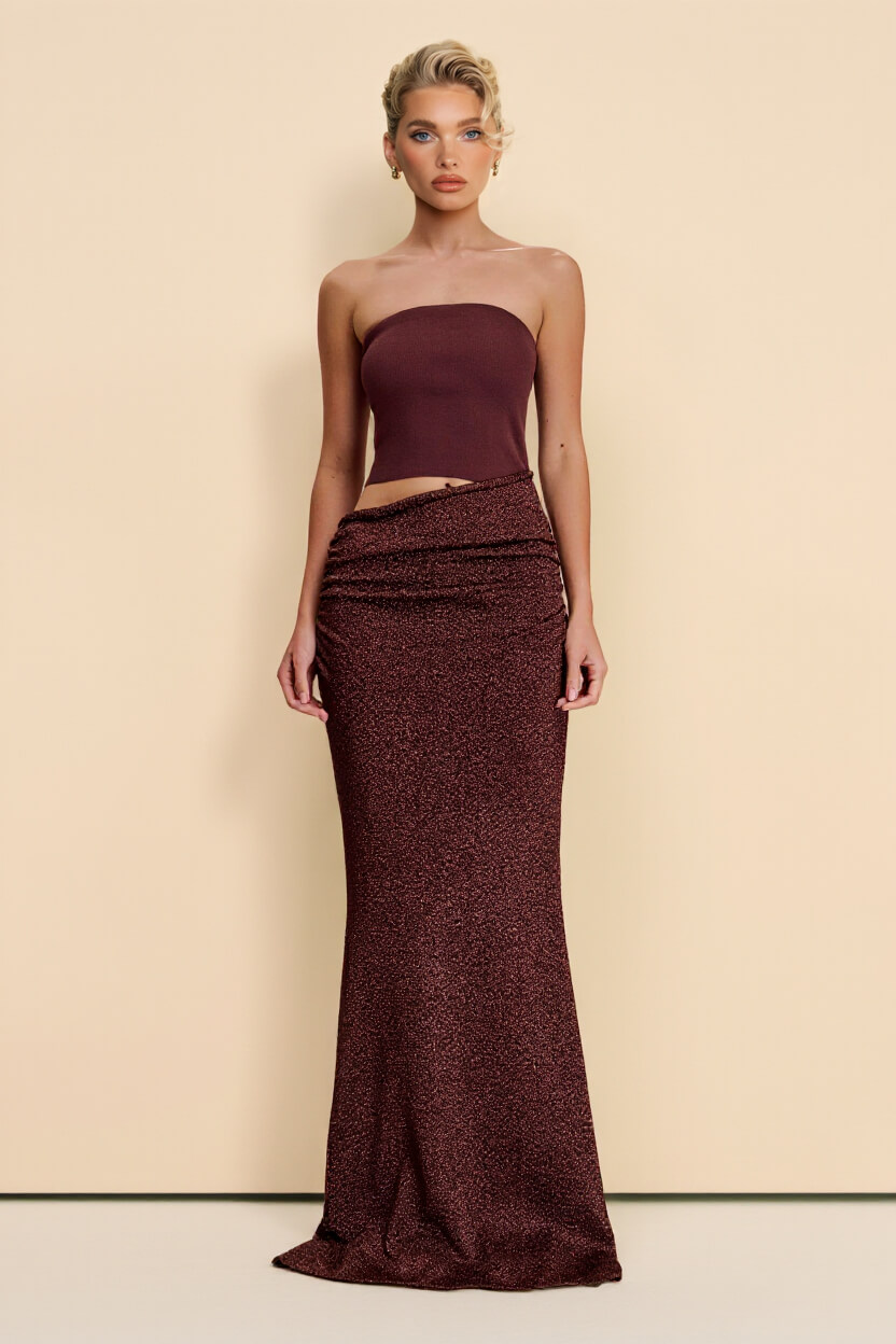 Elegant Strapless Off-Shoulder Hollow-Out Knit Maxi Dress
