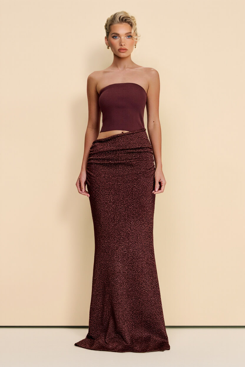 Elegant Strapless Off-Shoulder Hollow-Out Knit Maxi Dress