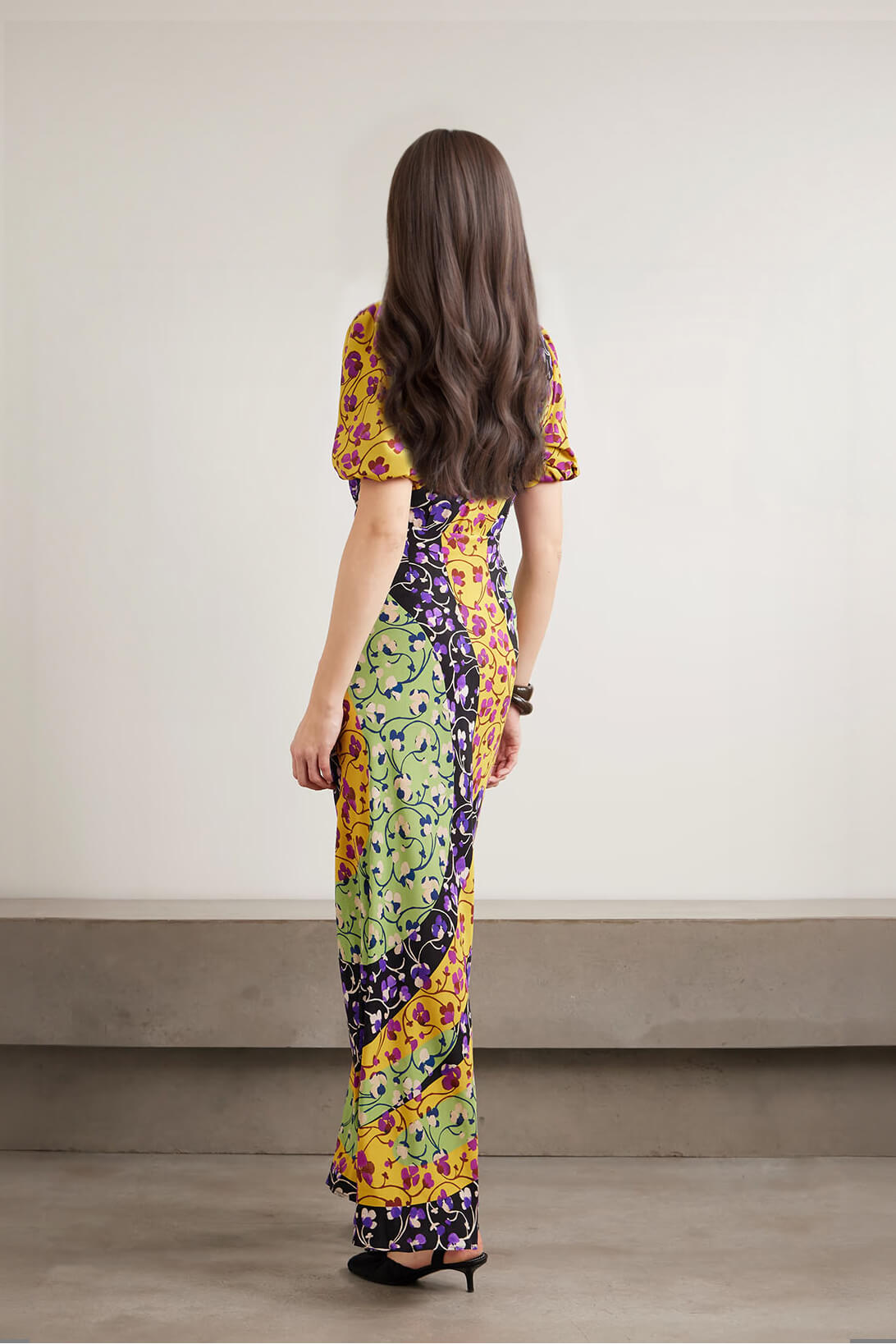 Fashion Color-Block Print Satin Maxi Dress