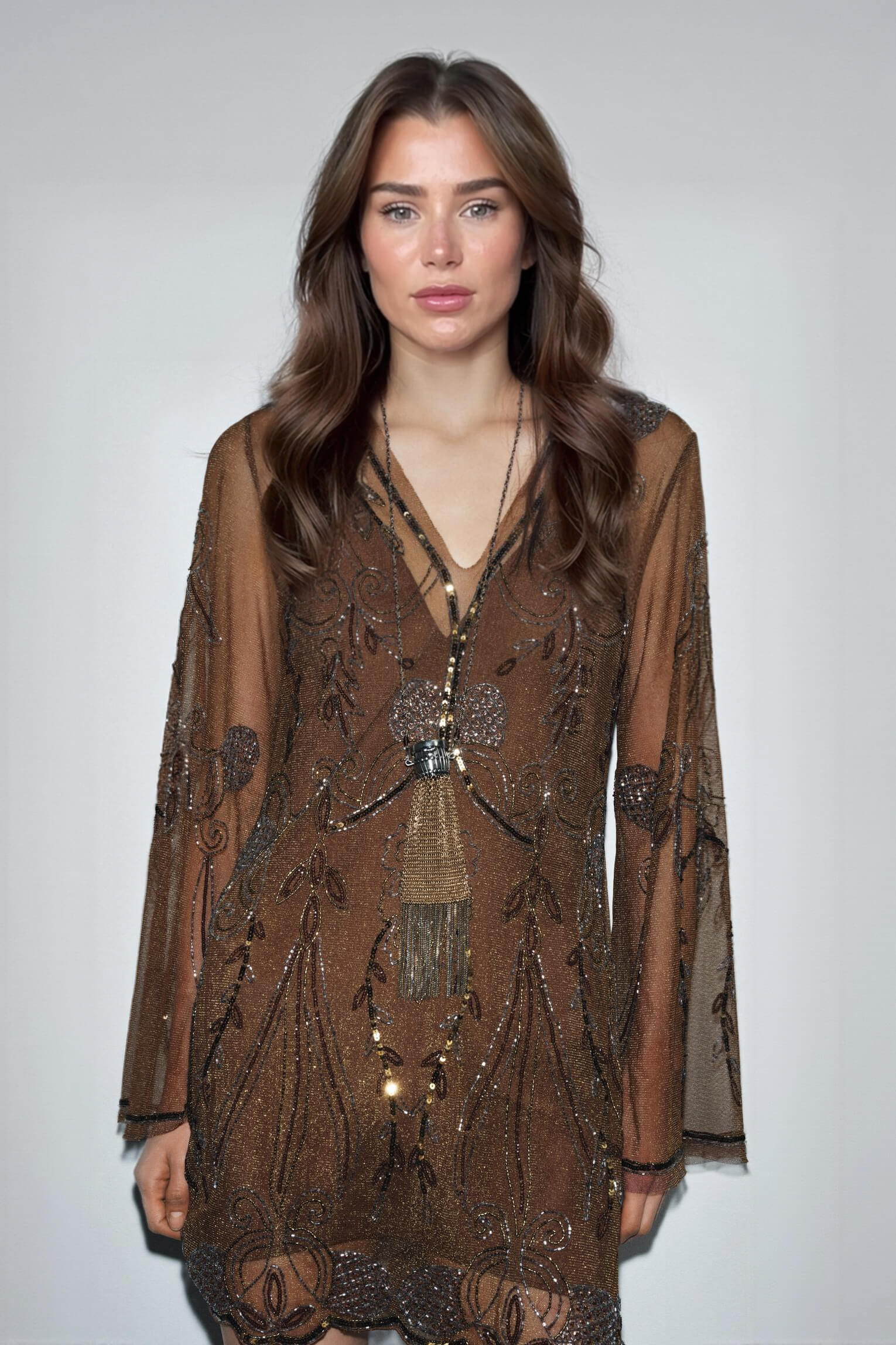 Exquisite Sequin Wavy Hemline Mini Dress