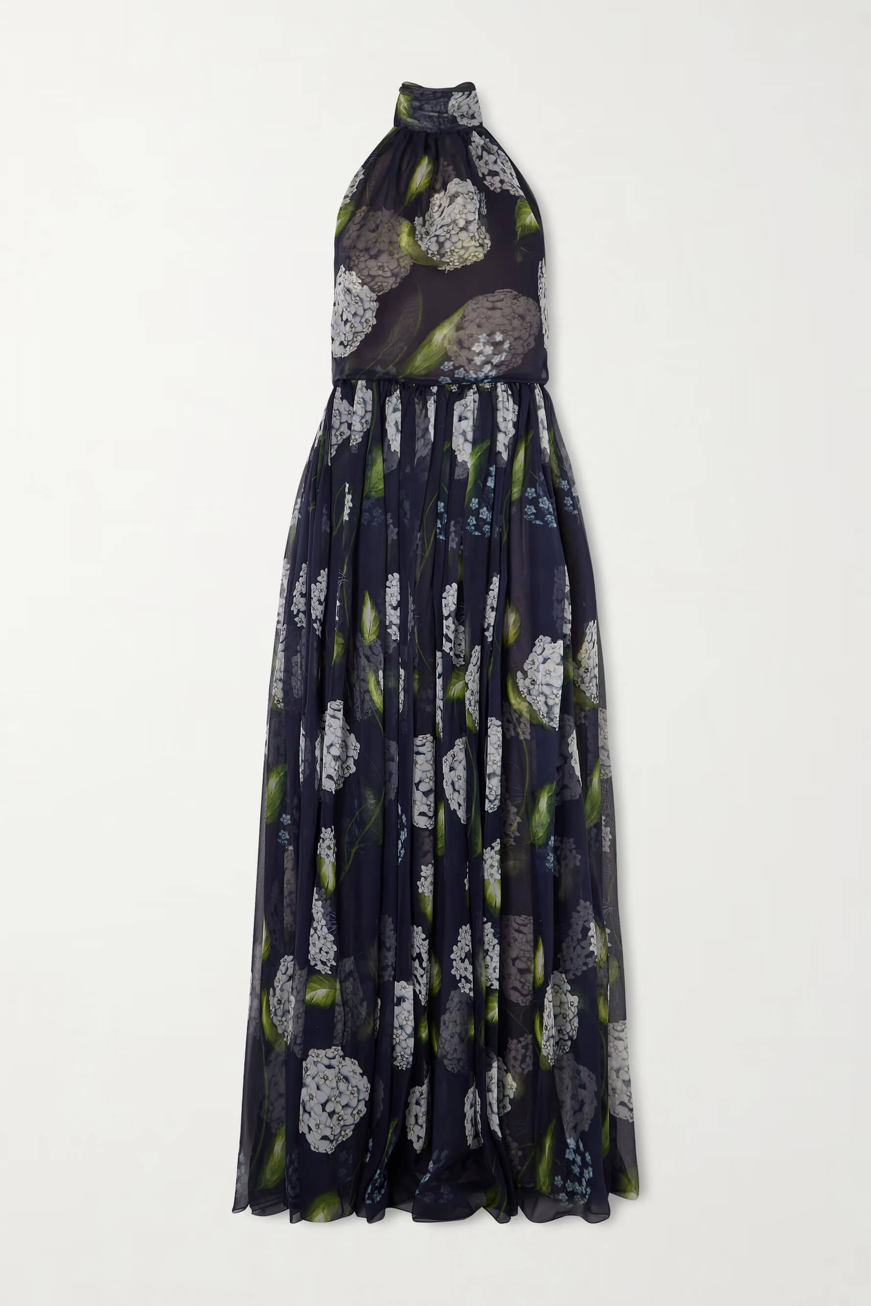 Fashionable Backless Printed Pleated Chiffon Maxi Dress