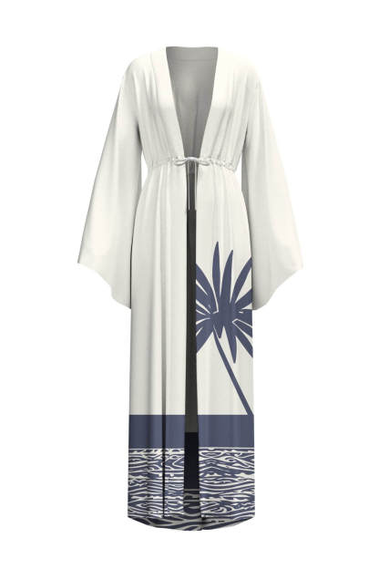 Sexy Kimono Palm Tree Print Beach Cover-Up