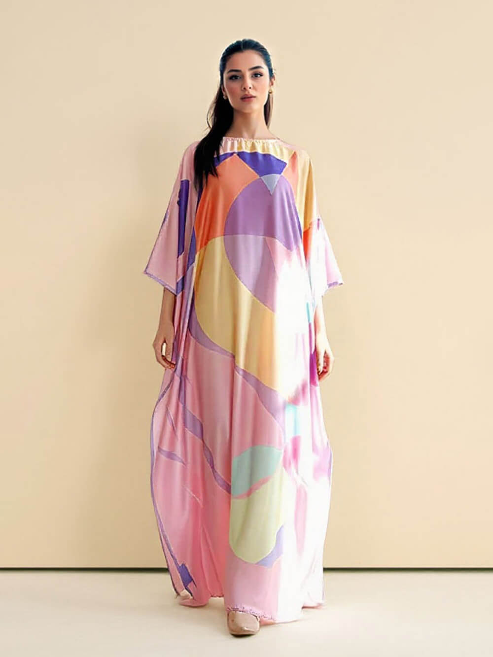 Casual Geometric Print Kimono Maxi Dress