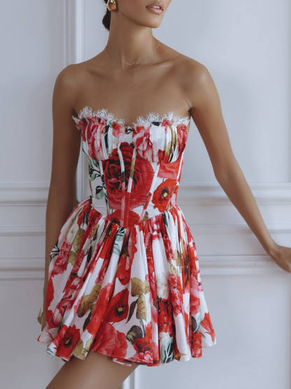 Delicate Printed Eyelash Lace Splice Bodycon Mini Dress