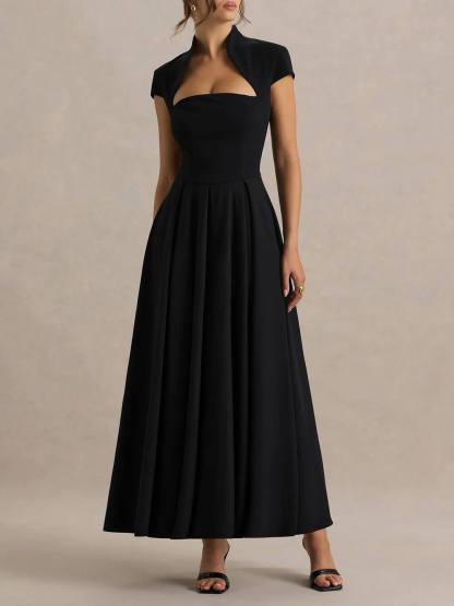 Elegant Asymmetrical Neckline Maxi Dress