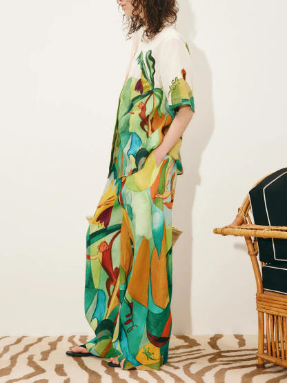 Unique Modern Linen Abstract Print Button-Down Shirt