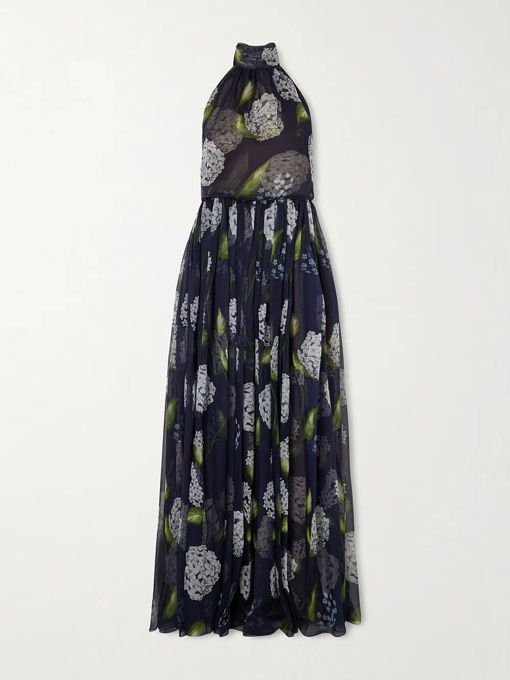 Fashionable Backless Printed Pleated Chiffon Maxi Dress