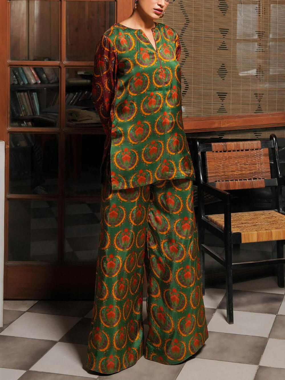 Unique Satin Bold Ethnic Print Loose Shirt