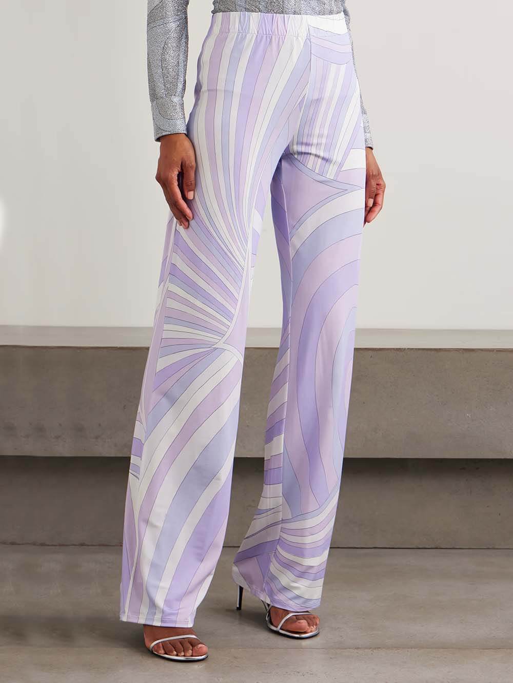 Unique Printed Satin Wide-Leg Pants