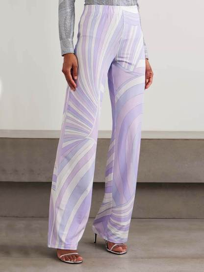 Unique Printed Satin Wide-Leg Pants