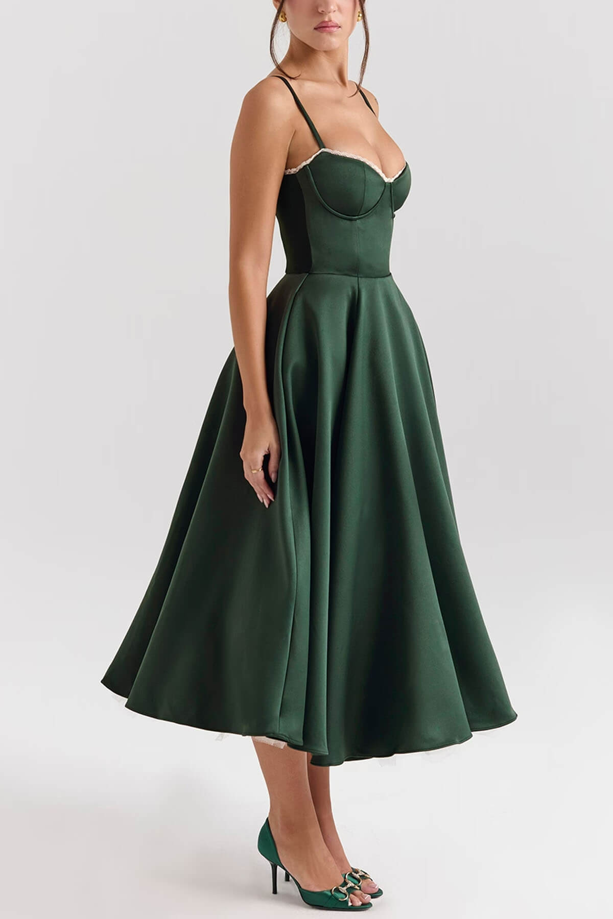 Elegant Satin Tulle Backless Midi Dress