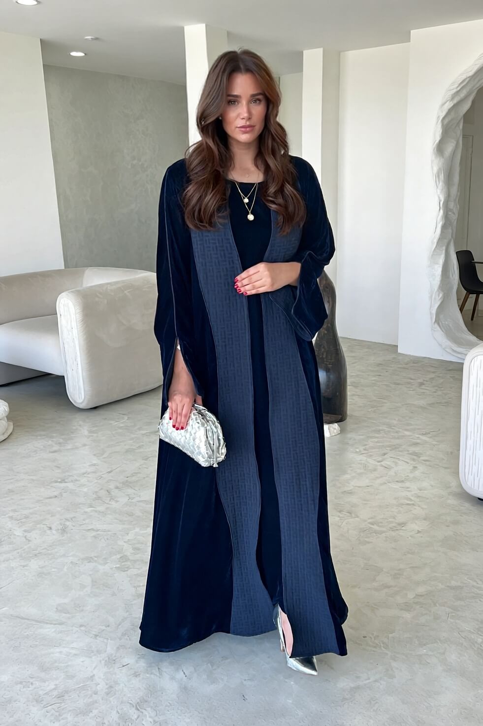 Elegant Black Printed Velvet Robe Cardigan